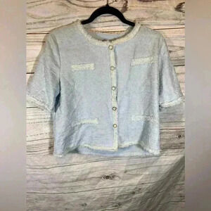 J.ing Tweed Button Up Blue Top Small